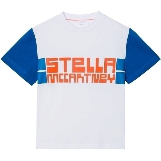 Футболка белая с синими рукавами от бренда Stella McCartney kids Синий Белый