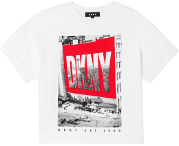 Футболка белого цвета с логотипом DKNY и принтом от бренда DKNY Белый
