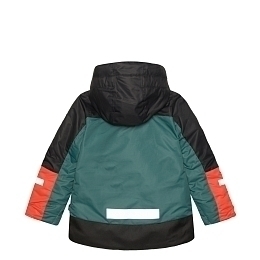 Куртка трехцветная, манишка и полукомбинезон с принтом леса от бренда Deux par deux