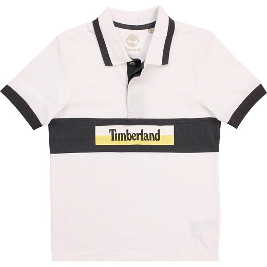 Футболка-поло белого цвета с надписью от бренда Timberland