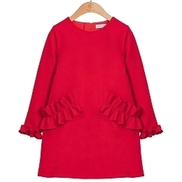 Платье ярко-красного цвета с рюшами на карманах от бренда Abel and Lula