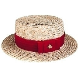 Соломенная шляпа-канотье с бархатной красной лентой от бренда Skazkalovers