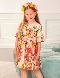 Платье кораллового цвета с цветами от бренда Abel and Lula