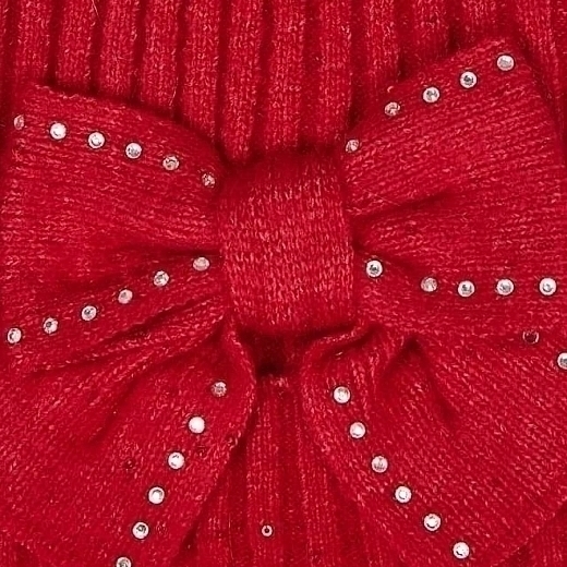 Шапка с бантом, шарф, перчатки красного цвета от бренда Mayoral