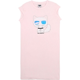 Платье-футболка розовое с котом от бренда Karl Lagerfeld Kids