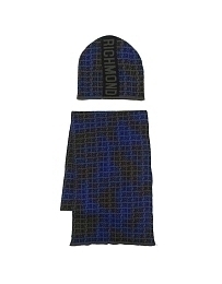 Шапка с шарфом темно-синего цвета с надписями от бренда JOHN RICHMOND