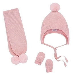 Шапка, шарф, варежки розового цвета от бренда Mayoral