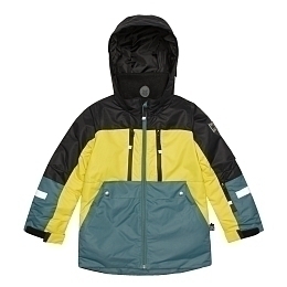 Куртка трехцветная, манишка и полукомбинезон черного цвета от бренда Deux par deux