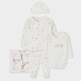 Комплект floral print: боди, распашонка, ползунки и шапка от бренда Boboli
