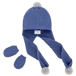 Комплект: синяя шапка с помпоном и рукавички от бренда Mayoral
