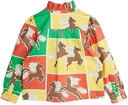 Блуза HORSES WOVEN FRIL от бренда Mini Rodini