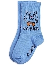 Носки голубого цвета с котом от бренда Mini Rodini